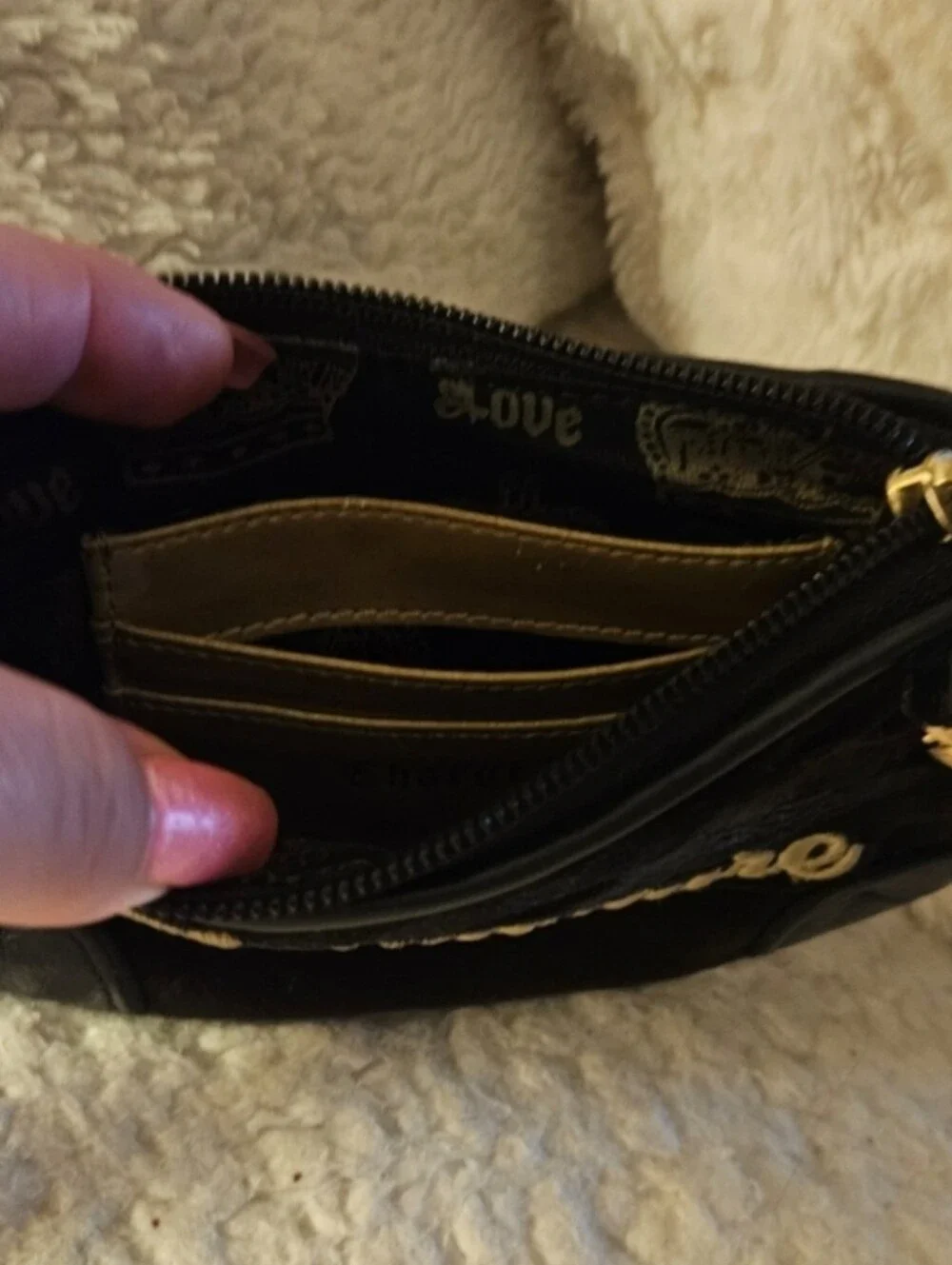 Rare Juicy Couture Y2k Black Velour Wristlet with Gold Embroidery And Charm